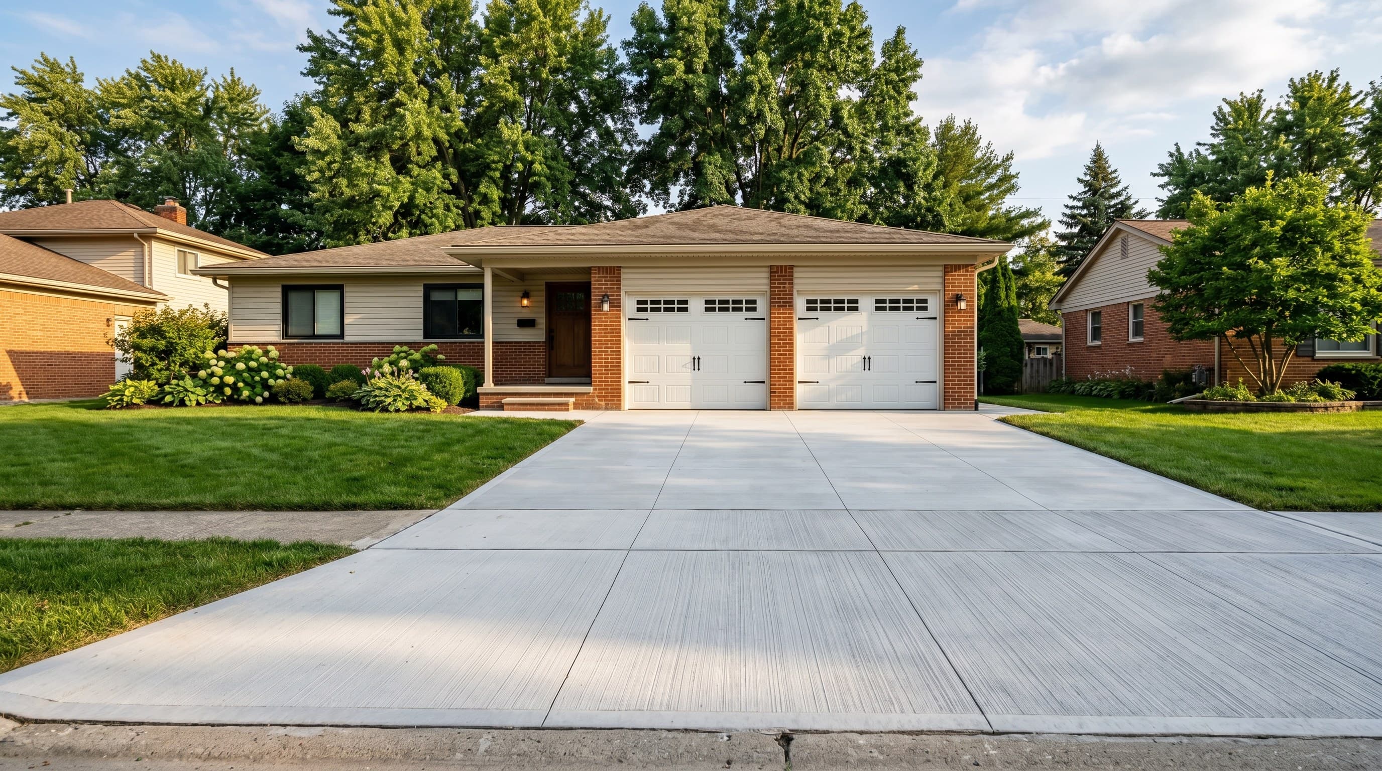 Finished concrete driveway with a broom finish in Sterling Heights, MI.